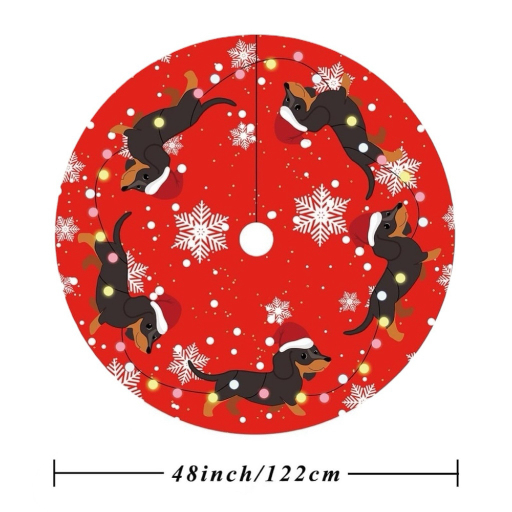 Dachshund Doxie Christmas Tree Skirt Dog Santa Hat Funny Tree Mat Red 48 inch - Picture 6 of 10